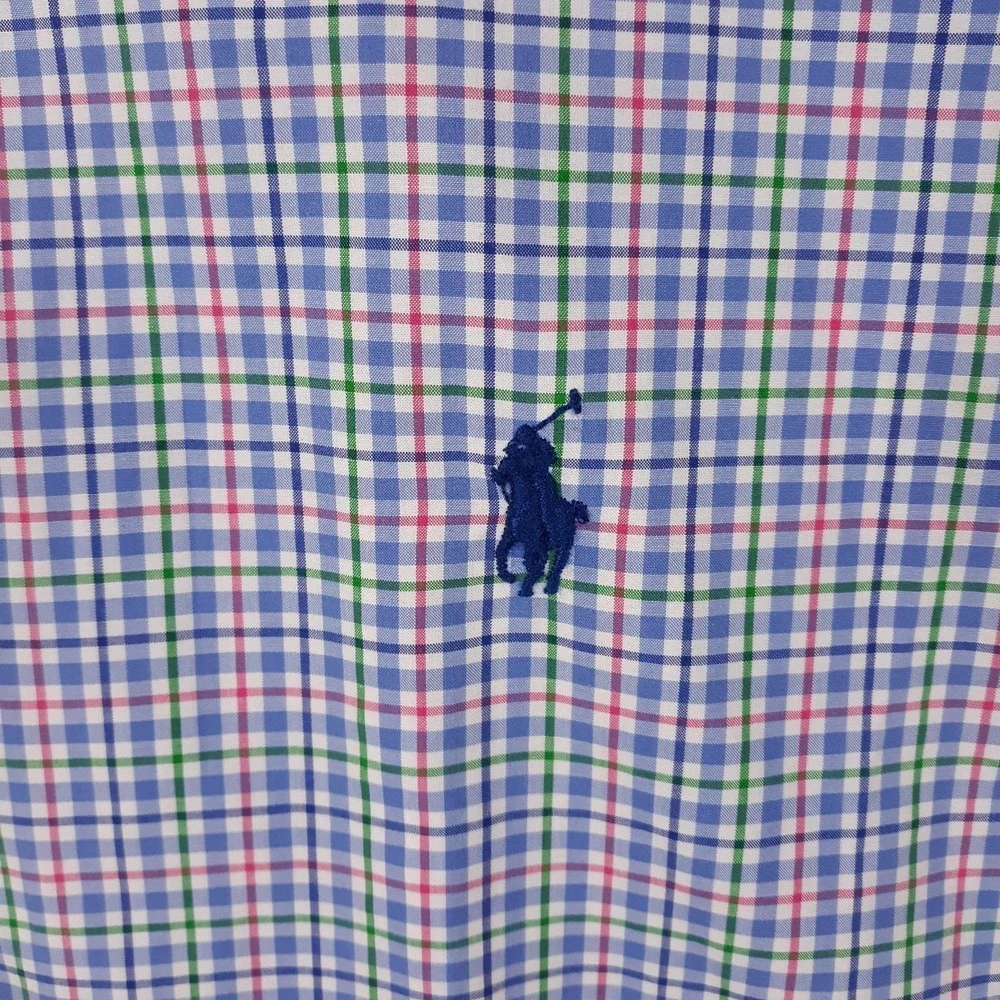 Polo Ralph Lauren Shirt Mens Large Plaid Blue Pony Logo 100% Cotton